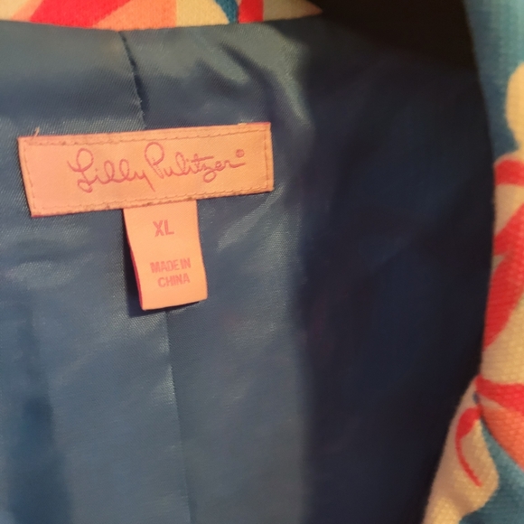 Lilly Pulitzer Malibu Blazer Jacket Flutter Blue Lucky Charm Sz XL. - Picture 2 of 5